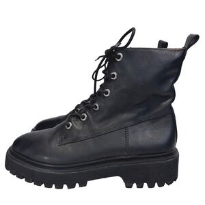 Madewell Rayna Black Leather Combat Lace Up Boot Chunky Platform Lug Sole Sz 8.5